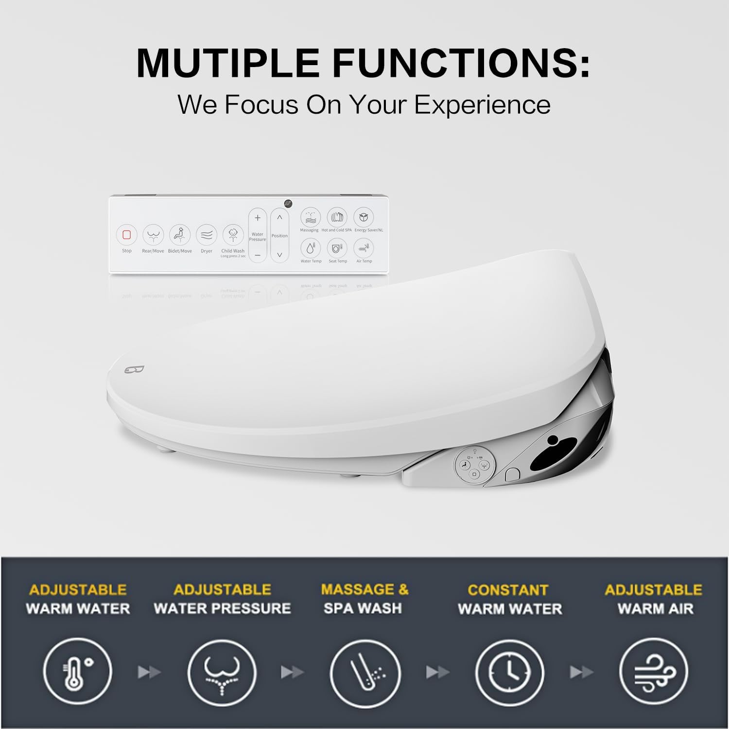 Elongated Bidet Toilet Seat X5, Electric Heated Bidet with Soft Close, Bidet Attachment for Toilet Warm Water with Air Purification