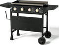 KingChii 32' 4-Burner Griddle with Counter Height Side Shelves, Powder Coated Steel, Black