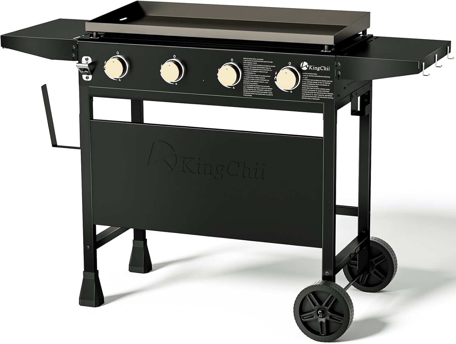 KingChii 32' 4-Burner Griddle with Counter Height Side Shelves, Powder Coated Steel, Black