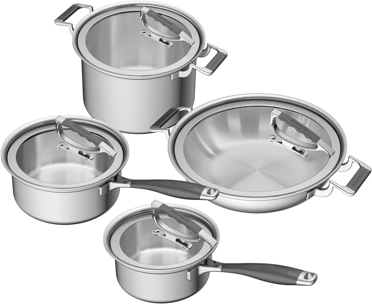 8-piece Luxury Collection Cookware Set with 1.5-qt Sauce Pan, 3-qt Sauce Pan, 8-qt Stock Pot and 12-in Dual Handle Casserole