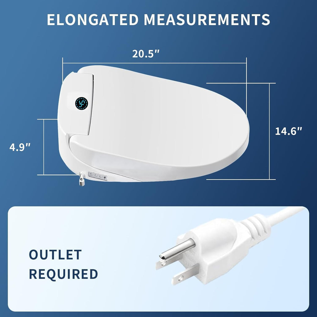 Smart Electric Bidet Toilet Seat Elongated, Dual Control Panel & Remote with LED Display, Instant Warm Water, Heated Seat, Warm Air Dryer, Night Light, Soft-Close Lid