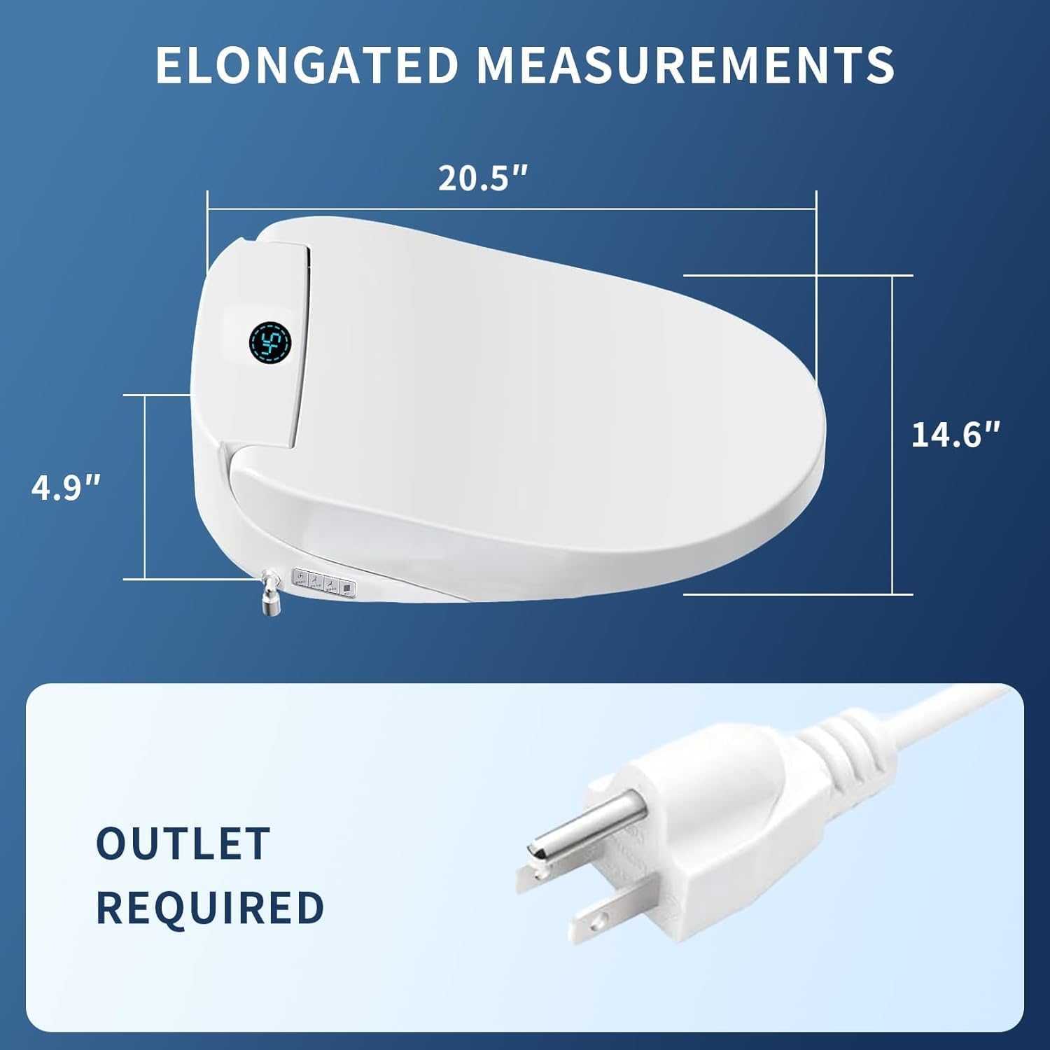 Smart Electric Bidet Toilet Seat Elongated, Dual Control Panel & Remote with LED Display, Instant Warm Water, Heated Seat, Warm Air Dryer, Night Light, Soft-Close Lid