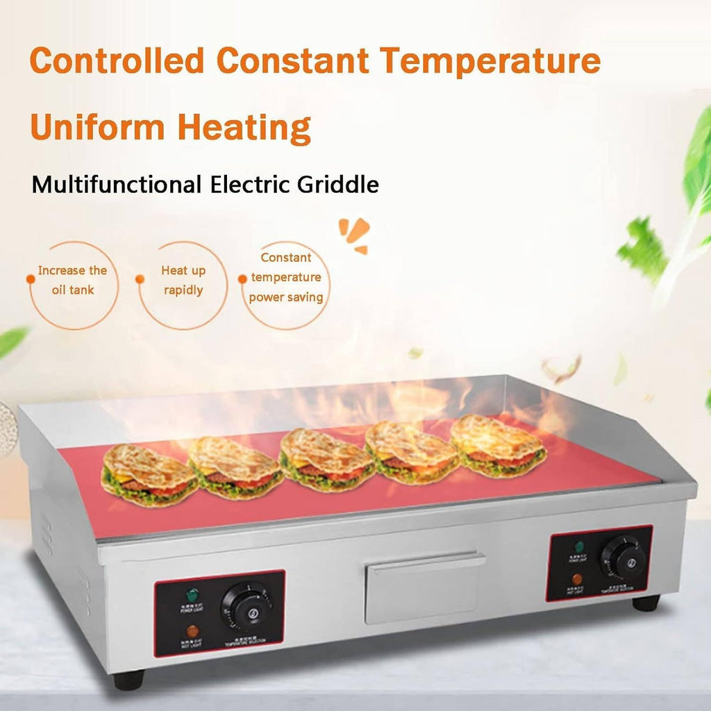 Commercial Electric Griddle Hot Cooking Plate, Commercial Stainless Steel Adjustable Countertop Hot Plate BBQ Grill, 220-240V 4400W Efficient (822)
