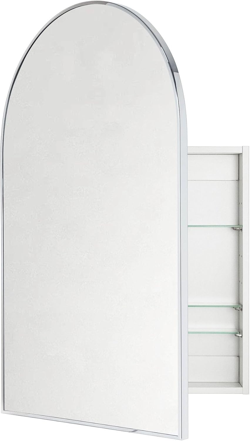 TEHOME 24 x 36'' Chrome Arch Bathroom Medicine Cabinet with Mirror Recessed and Surface Mounted Chrome Medicine Cabinet Mirror