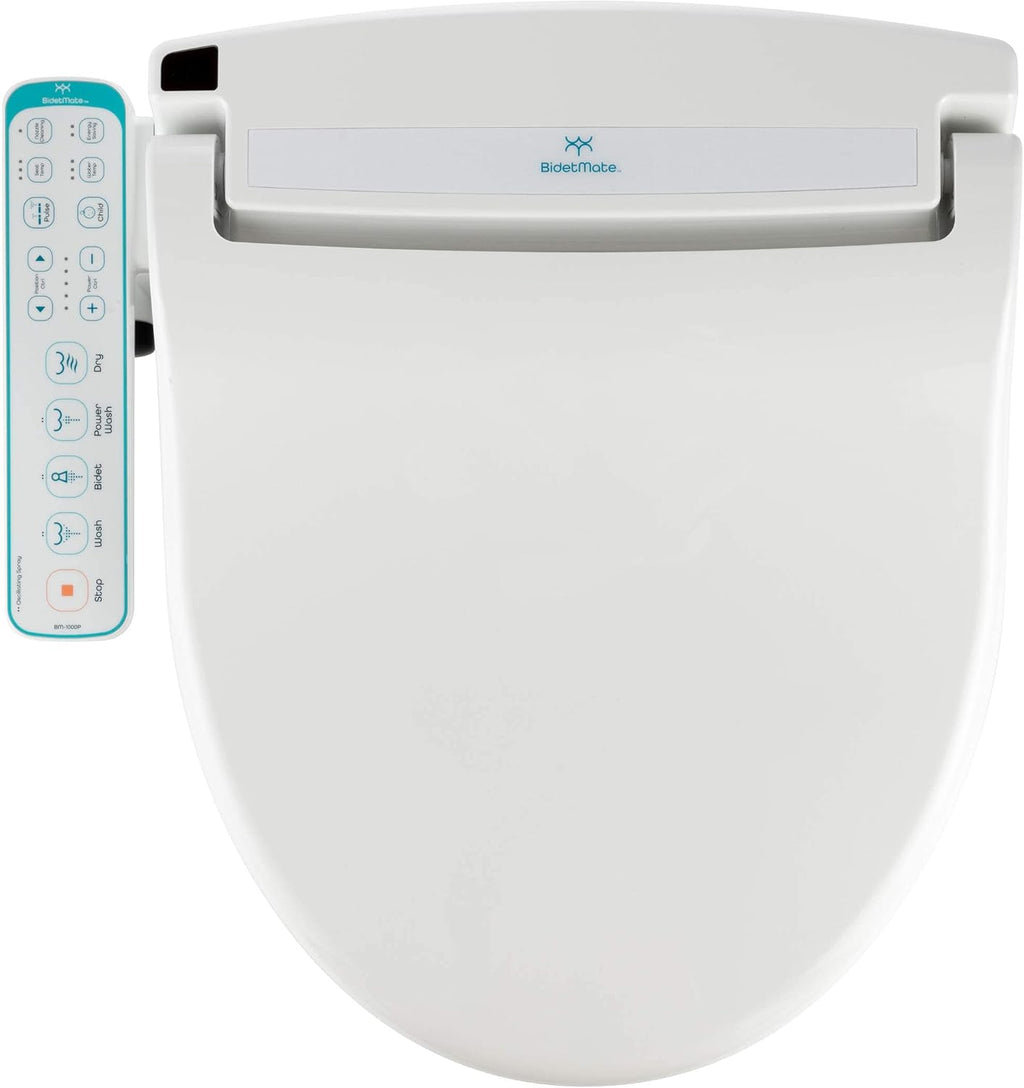 BidetMate 1000 Series Electric Smart Toilet Bidet Seat with Heated Water, Side Control Panel, and Warm Air Dryer - Self-Cleaning - Perfect for a Smart Home Kit - Round