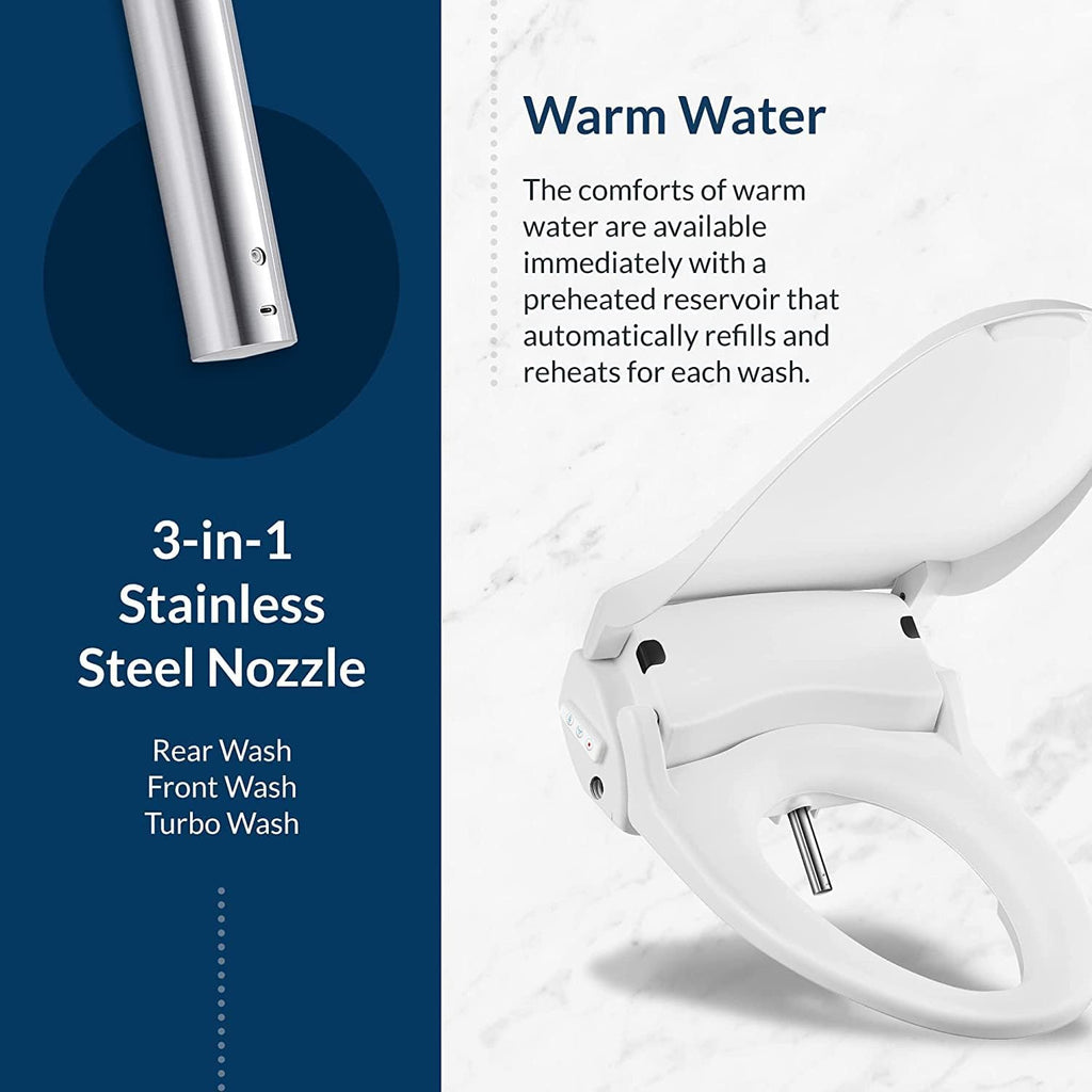 Bio Bidet Slim Two Electric Bidet Toilet Seat Round, Warm Water, Heated Seat, Night Light, Front and Rear Wash, Wireless Remote Control, White