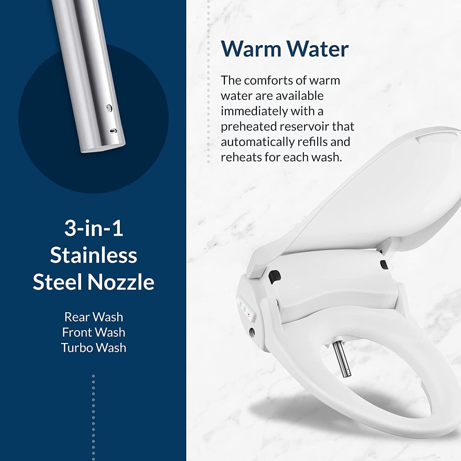 Bio Bidet Slim Two Electric Bidet Toilet Seat Round, Warm Water, Heated Seat, Night Light, Front and Rear Wash, Wireless Remote Control, White