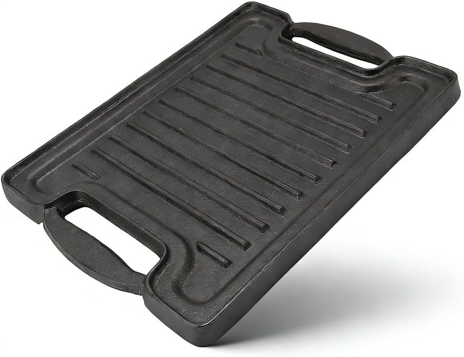 Cast Iron BBQ Grill Plate Rectangular, Thickened Even Heating Griddles for Meats Vegetables - Durable Heat, Multipurpose Cooking, Ideal for Outdoor and Indoor Use