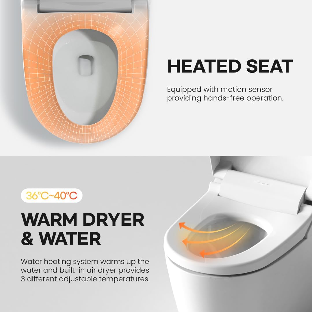 VOVO STYLEMENT TCB-8200SA Smart Toilet for bathrooms, Elongated One Piece Toilet with Auto Open/Close Lid, 1.12 GPF, Auto Dual Flush, ADA Chair Height, Heated Seat, Made in Korea