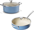 Redchef 5 QT Ceramic Stock Pot with Lid, 5QT Ceramic Saute Pan, Stay-Cool Handles, Dishwasher & Oven Safe, PFAS PFOA & PTFE Free (Blue)