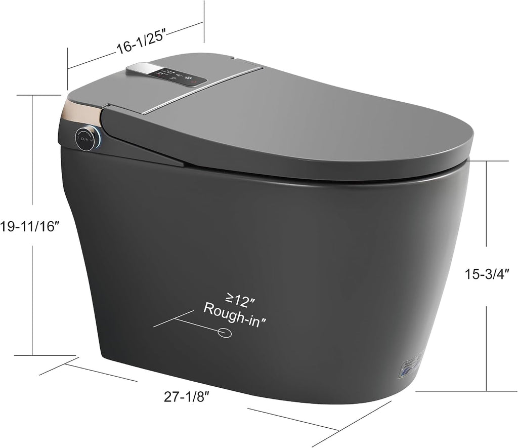 Smart Toilet - Auto Open/Close, One Piece Elongated Design, LED Display Comfort Height Toilet, Foot Sensor Flush, Auto Flush System, Heated Seat, Night Light for Modern Bathroom
