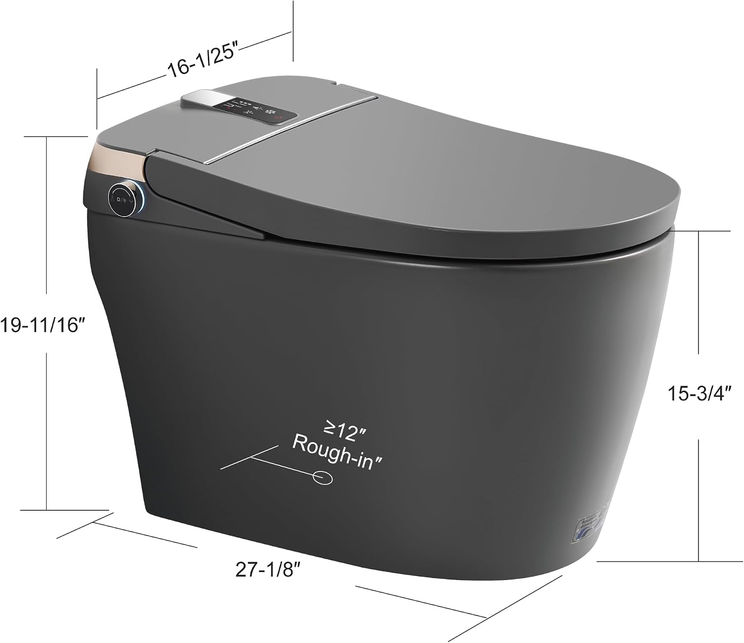 Smart Toilet - Auto Open/Close, One Piece Elongated Design, LED Display Comfort Height Toilet, Foot Sensor Flush, Auto Flush System, Heated Seat, Night Light for Modern Bathroom