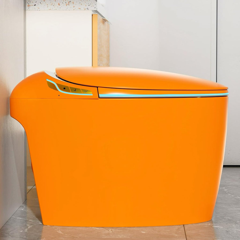WinZo Tankless Smart Toilet With Bidet Seat, Egg Shaped Modern Design, Auto Open Flush, Adjusted Heated Seat, Warm Water and Dryer, Night Light, Side Buttons,Orange