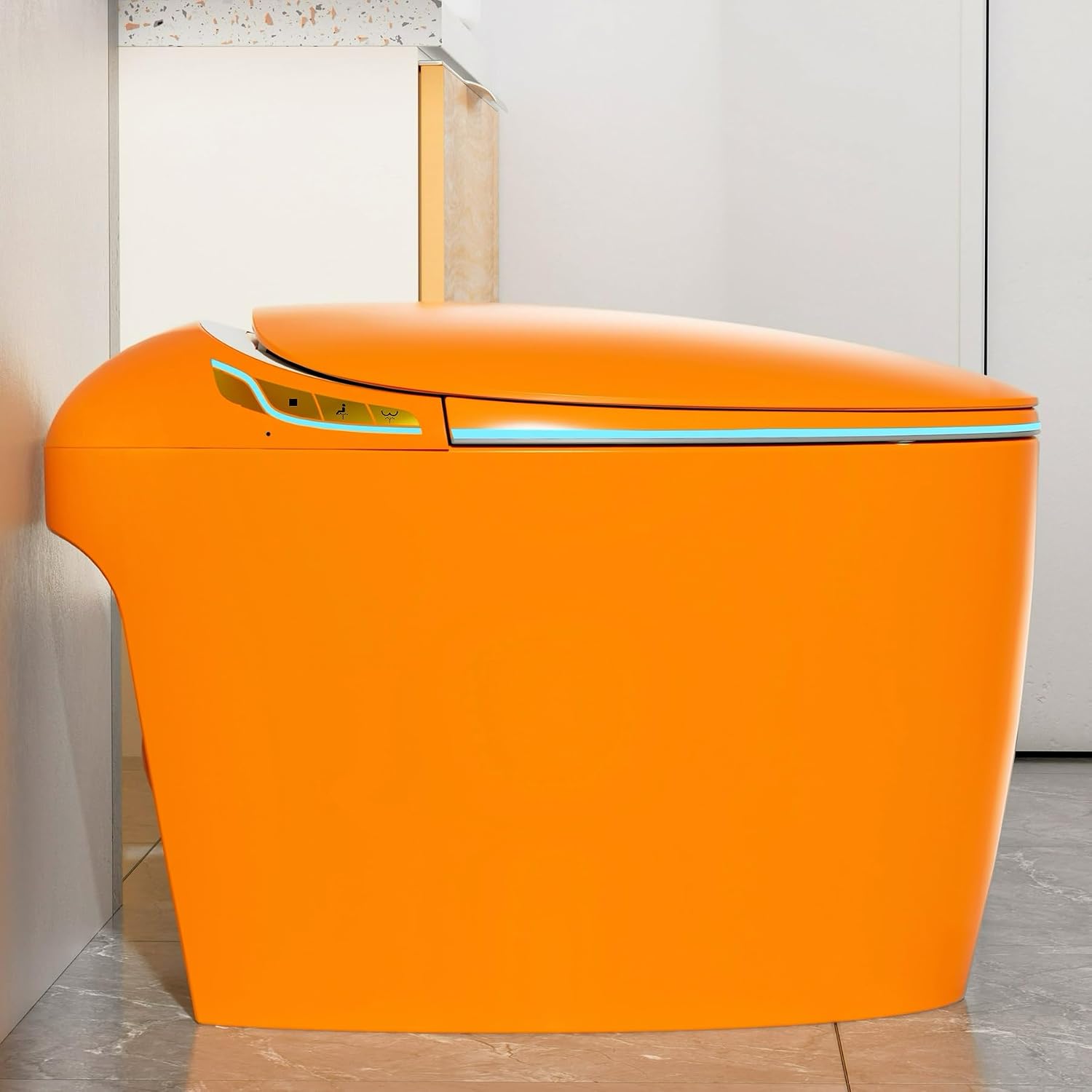 WinZo Tankless Smart Toilet With Bidet Seat, Egg Shaped Modern Design, Auto Open Flush, Adjusted Heated Seat, Warm Water and Dryer, Night Light, Side Buttons,Orange