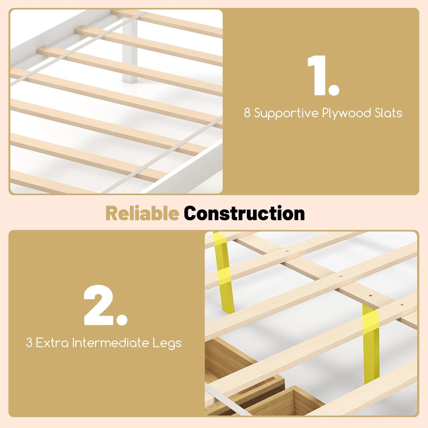 GOFLAME Full Size Bed Frame with 2 Drawers, Platform Bed with Solid Wood Headboard & Footboard, Wood Slats Support Mattress Foundation, Under Bed Storage, No Box Spring Needed, Easy Assembly, White