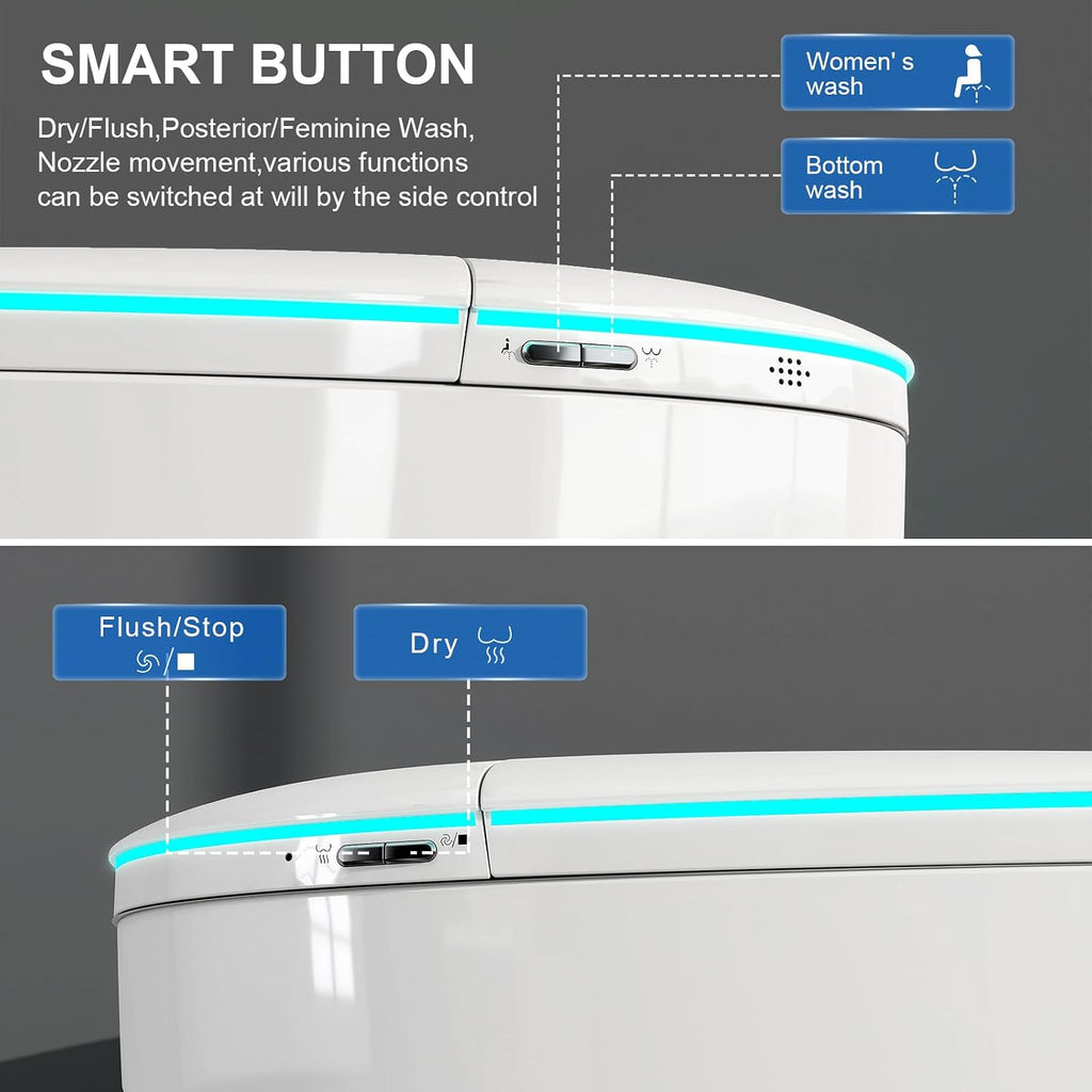 Smart Toilet with Bidet Built-in, Foam Shield Anti-Splash, Auto Open/Close Lid & Flush, Tankless One Piece Elongated Toilets with Heated Seat, Instant Warm Water, Air Dryer, Foot Sensor