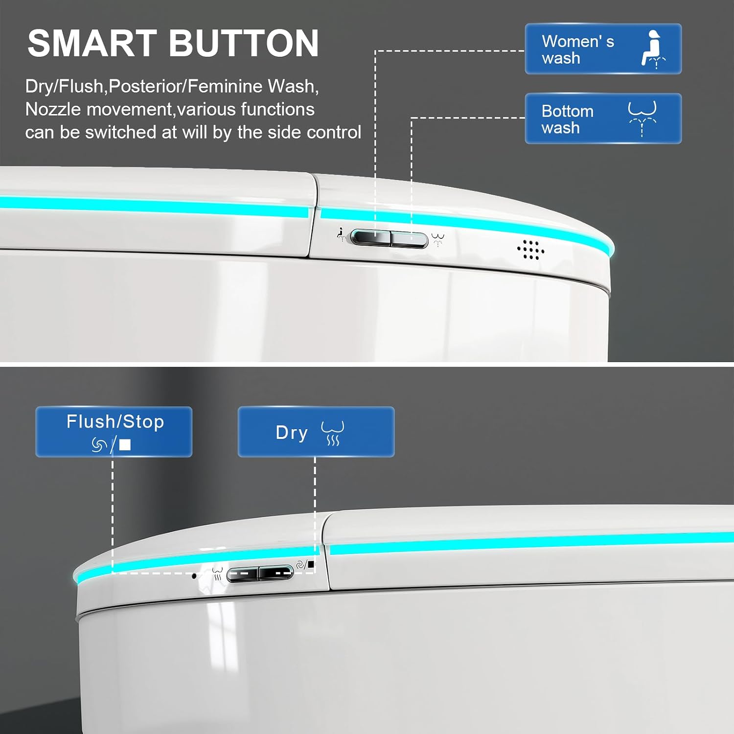 Smart Toilet with Bidet Built-in, Foam Shield Anti-Splash, Auto Open/Close Lid & Flush, Tankless One Piece Elongated Toilets with Heated Seat, Instant Warm Water, Air Dryer, Foot Sensor