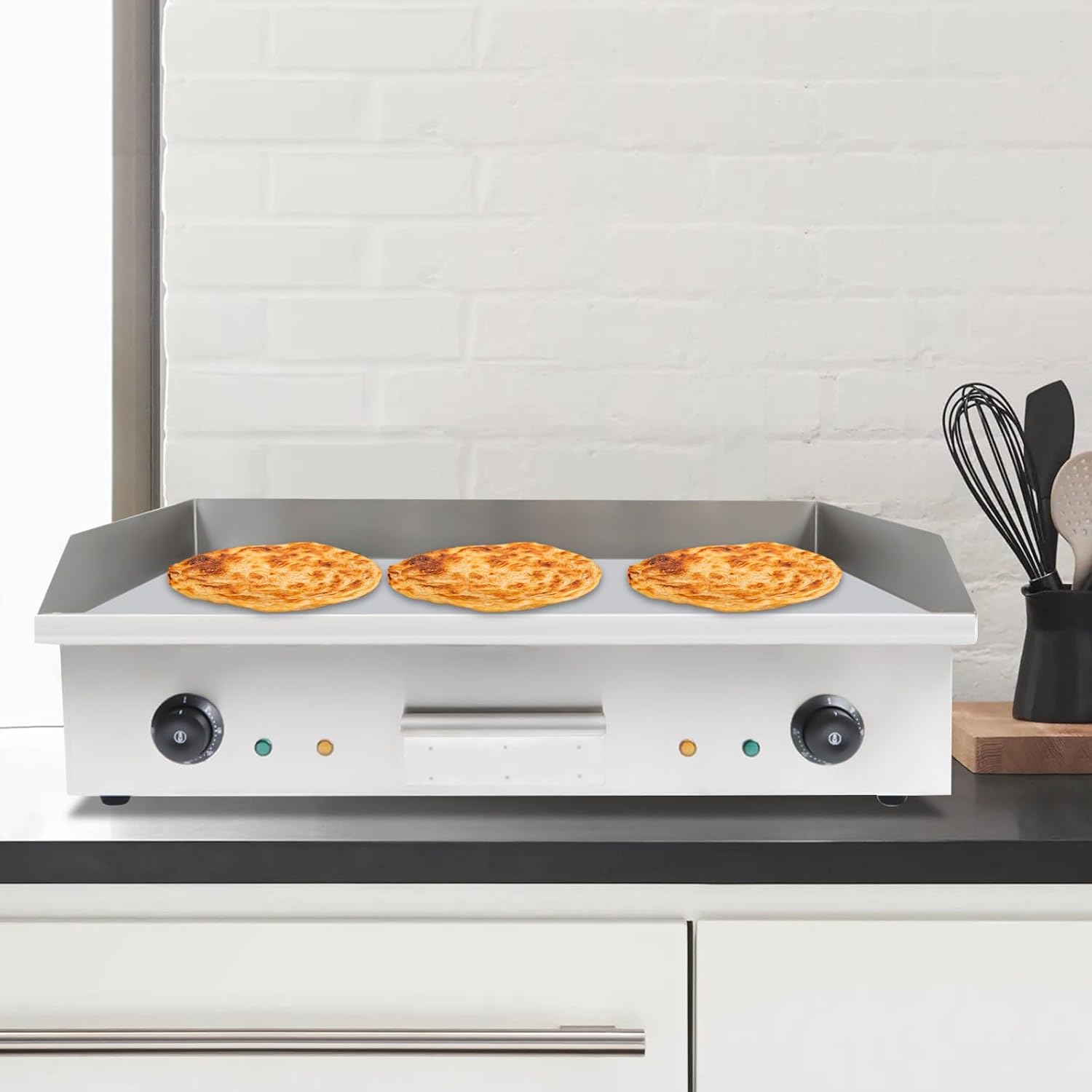 Commercial Electric Griddle, 3000w Stainless Steel Teppanyaki Grill Indoor Outdoor, Countertop Flat Top BBQ Plate with Thermostatic Control 50-300℃ for Restaurants Home