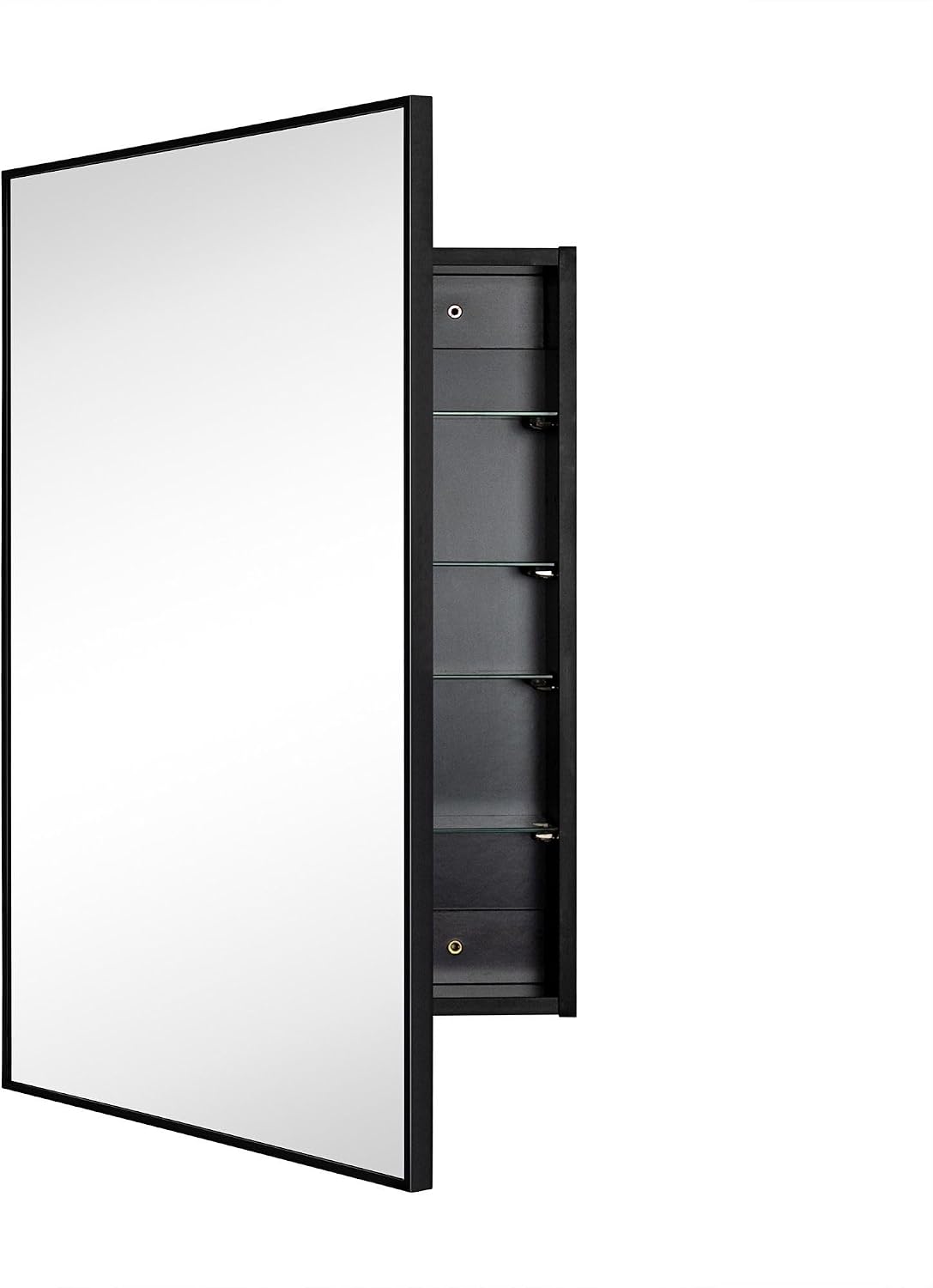 TEHOME 20'' x 30'' Black Recessed and Surface Mount Bathroom Medicine Cabinet with Mirror Matt Black Square Cornered Metal Framed Rounded Rectangle Medicine Cabinet Mirror