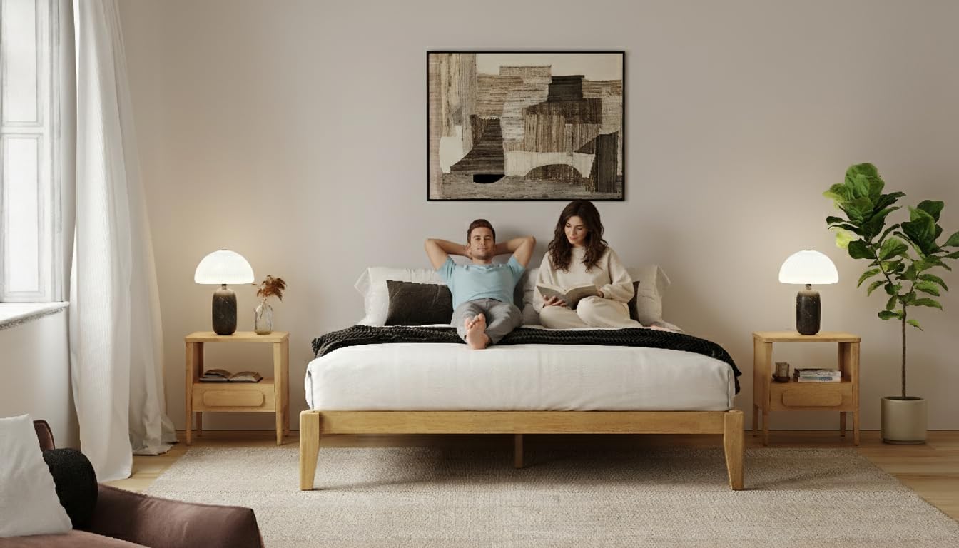 Thor Premium Solid Wood Bed Frame King, Japanese Joinery Bed Frame with Wood Slat Support, Platform Bed, No Box Spring Needed, Easy Assembly, Minimalist & Modern Style (Light Oak)
