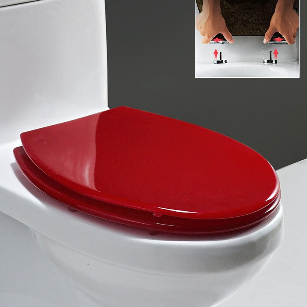 Glitter Resin Toilet Seat Elongated, Soft Close Quick Release, Easy Installation/Remove, Fit All Standard Oval-Shape (Red)