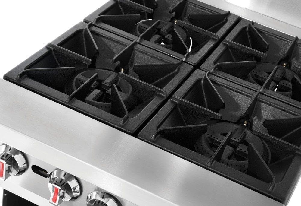 Kratos 24' Wide Commercial Gas Range with Four Burners and Standard Oven, Stainless Steel Mobile Range for Restaurants, 150,000 Total BTU, Natural Gas