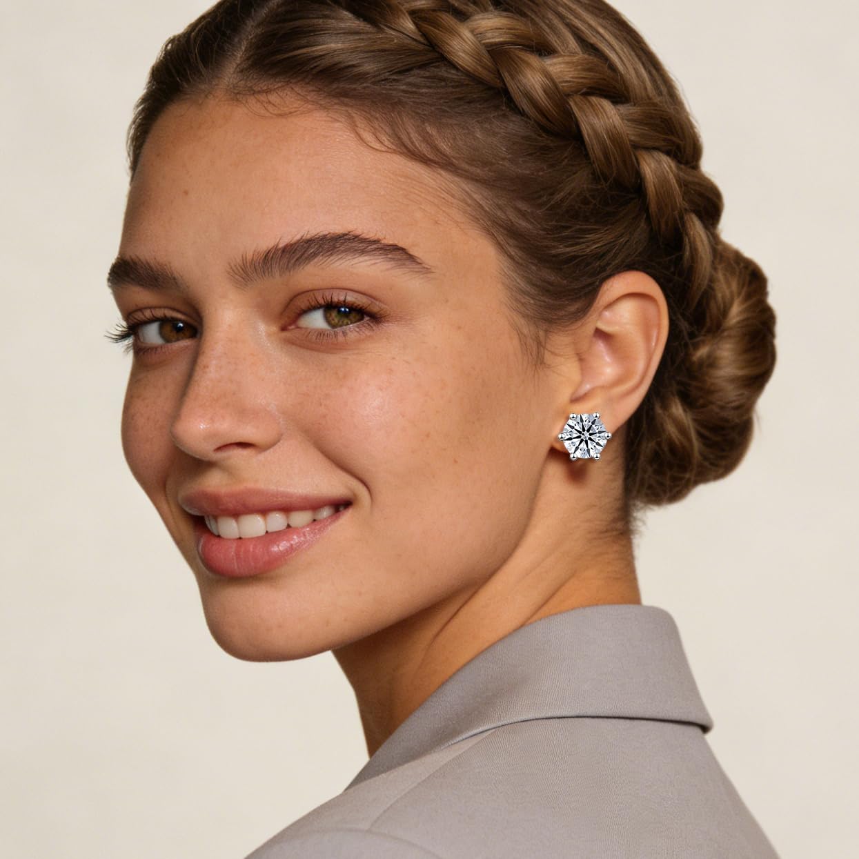 0.3/0.5/1 Carat Lab-Grown Diamond Stud Earrings for Women| S925 Sterling Silver Studs | Hypoallergenic Fine Jewelry | 6-Prong Basket, Push Back Nut | VVS2/VS1/VVS Clarity, D Color, Round Cut,