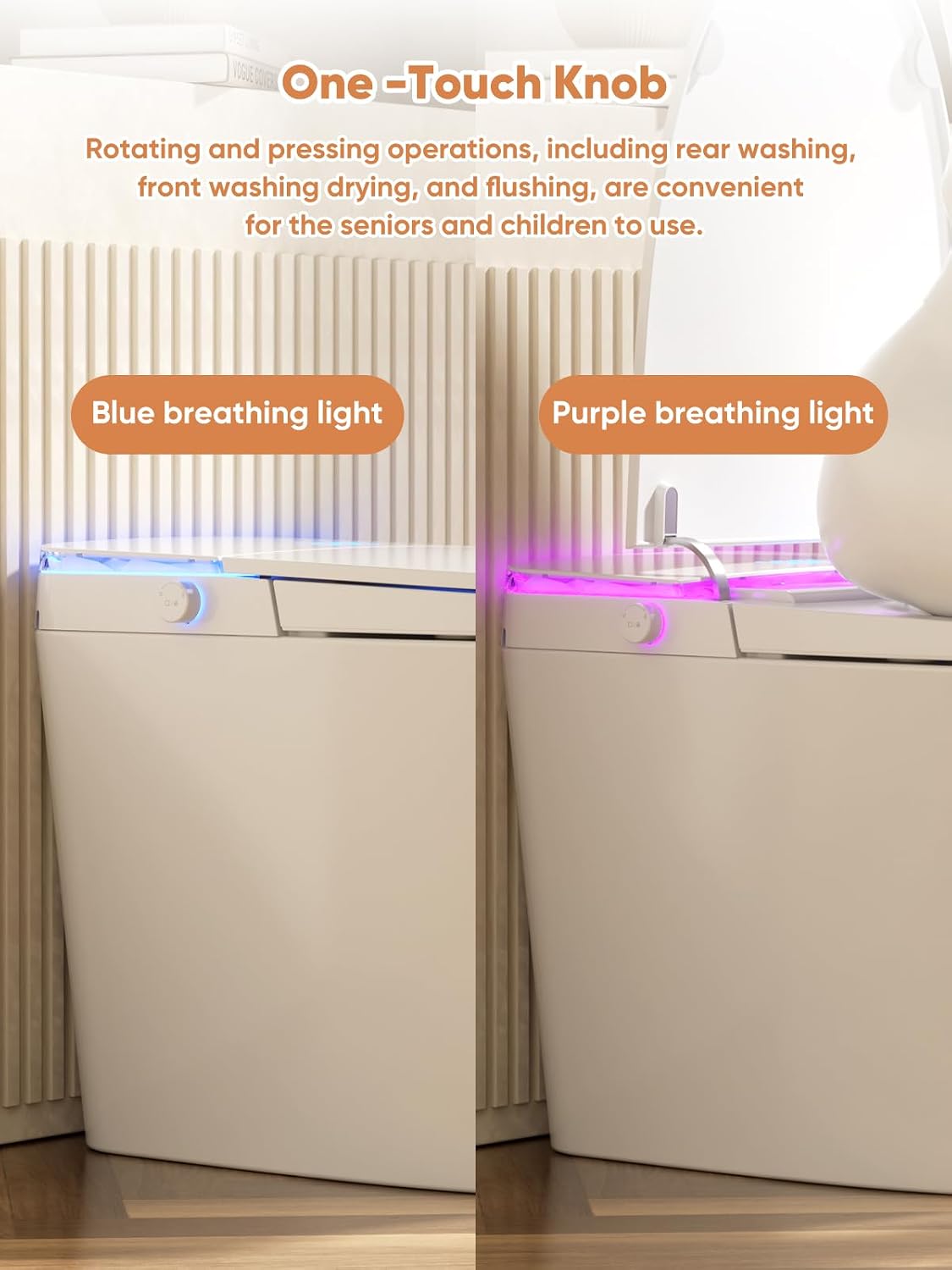Smart Toilet with Auto Open/Close Lid - Warm Water Bidet, ADA Comfort Height Heated Seat, Dryer, Night Light, Foam Shield, Dual Auto Flush, Foot Sensor, Modern Elongated One-Piece Toilet