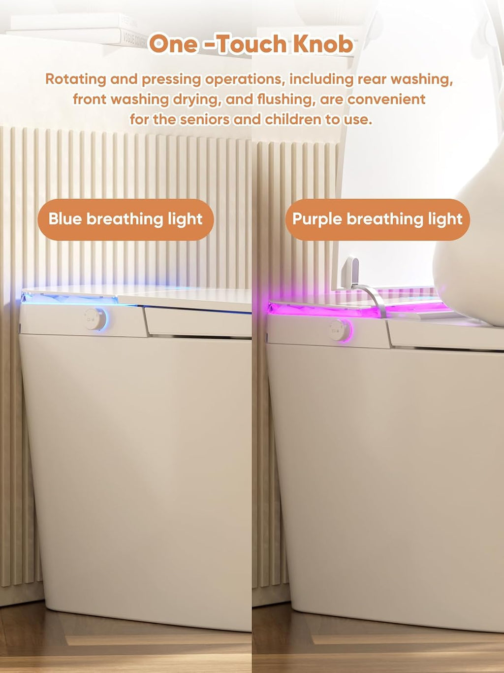 Smart Toilet with Bidet Bulit in, Auto Open/Close Lid, ADA Comfort Height Heated Seat, Dryer, Night Light, Foam Shield, Dual Auto Flush, Foot Sensor, Modern Elongated One-Piece Toilet