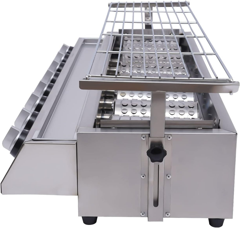 Commercial 8 Burner Gas Countertop Griddle with Smokeless Yakitori Grill, Adjustable Height LPG Propane Indoor Griddle, Removable Grill Net