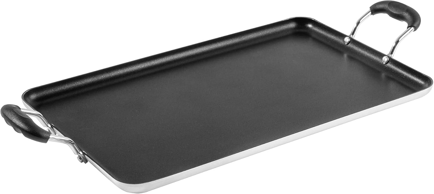Restaurantware-Met Lux 19 x 11.7 Inch Double Burner Griddles, 10 No-Stick Flat Top Grills - Cool Touch Handles, Compatible With Gas And Electric, Aluminum Griddle Pans, Even-Heating, For Eggs