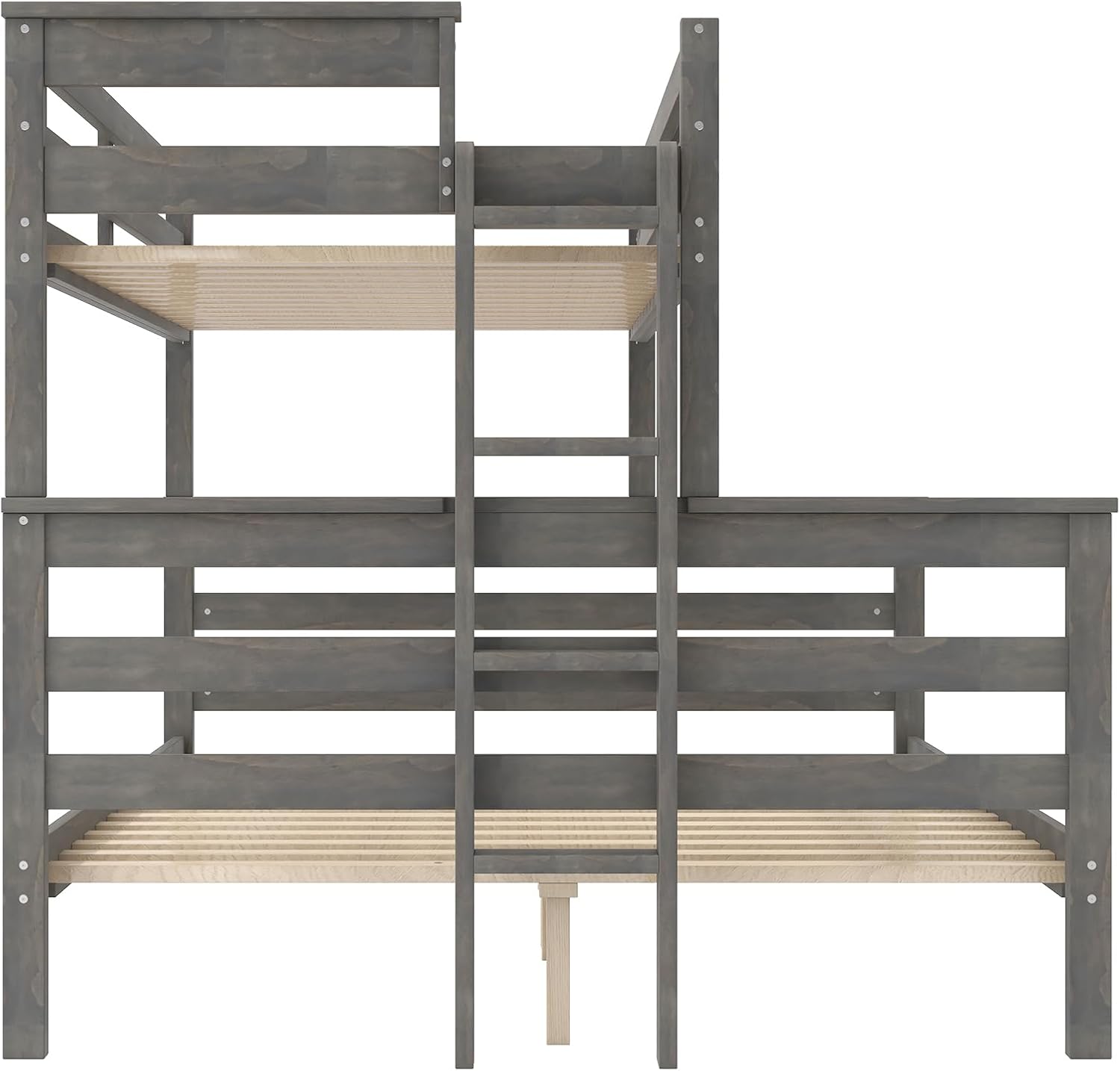 Harper & Bright Designs Detachable Design Twin XL Over Queen Bunk Bed with Ladder,Wood Twin-Over-Queen Bunk Bed Frame with Guardrail,Separated into 2 Beds,Gray