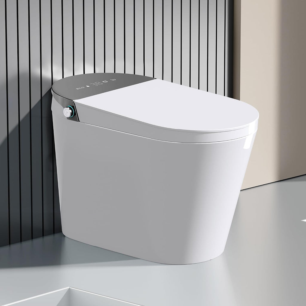 Smart Toilet, One Piece Bidet Toilet for Bathrooms, Toilets with Warm Water Sprayer & Dryer, Foot Sensor Operation, Heated Bidet Seat, Tankless Toilets with Fahrenheit LED Display