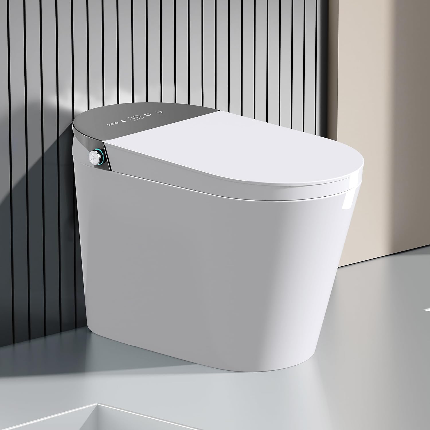 Smart Toilet, One Piece Bidet Toilet for Bathrooms, Toilets with Warm Water Sprayer & Dryer, Foot Sensor Operation, Heated Bidet Seat, Tankless Toilets with Fahrenheit LED Display