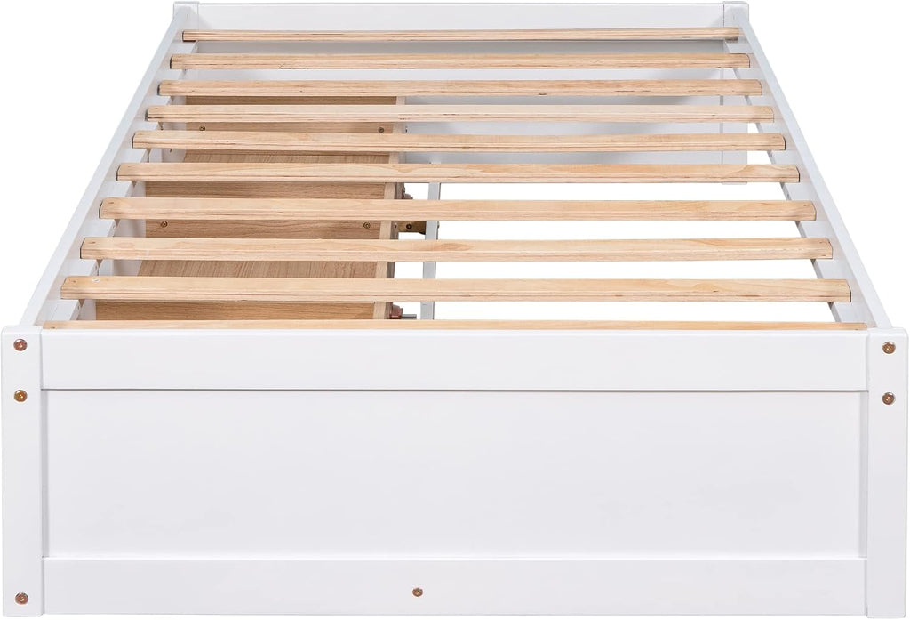 Merax Twin Size Platform Storage Bed with 3 Drawers,White