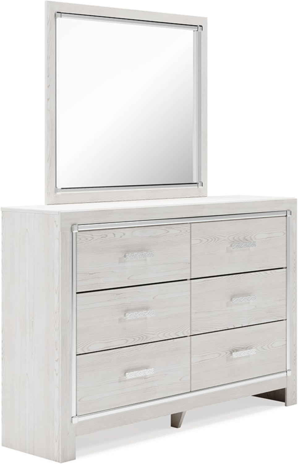 Signature Design by Ashley Altyra Modern Smooth-Gliding 6-Drawer Dresser and Mirror with Safety Stop, White
