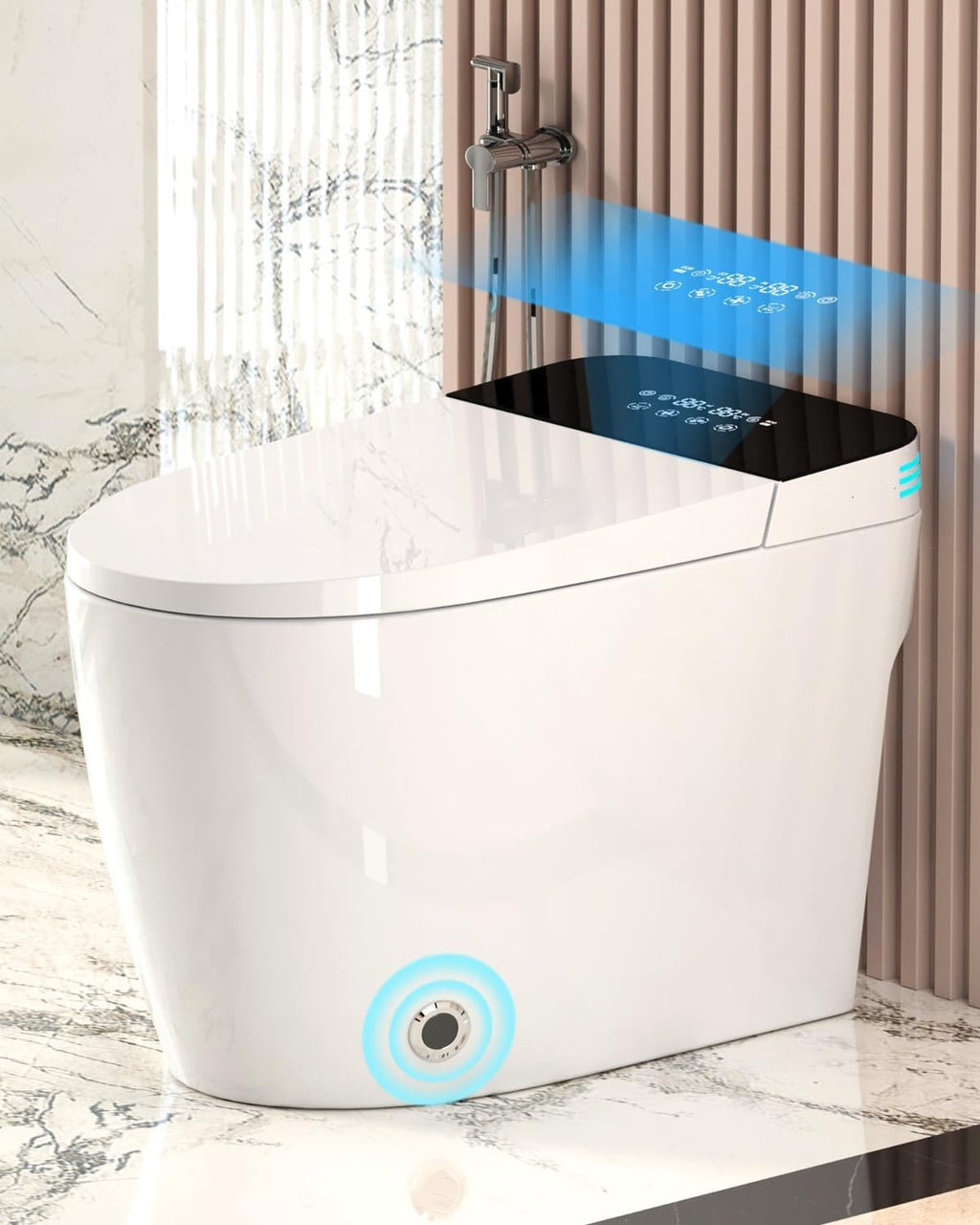Smart Toilet with Auto Open/Close, Auto Flush, Warm Air Dryer & Nozzle Self-Cleaning,One-Piece Electric Toilet with Bidet Built-In,Heated Seat with Adjustable Temperature, Foot Sensor (ST-MX70)