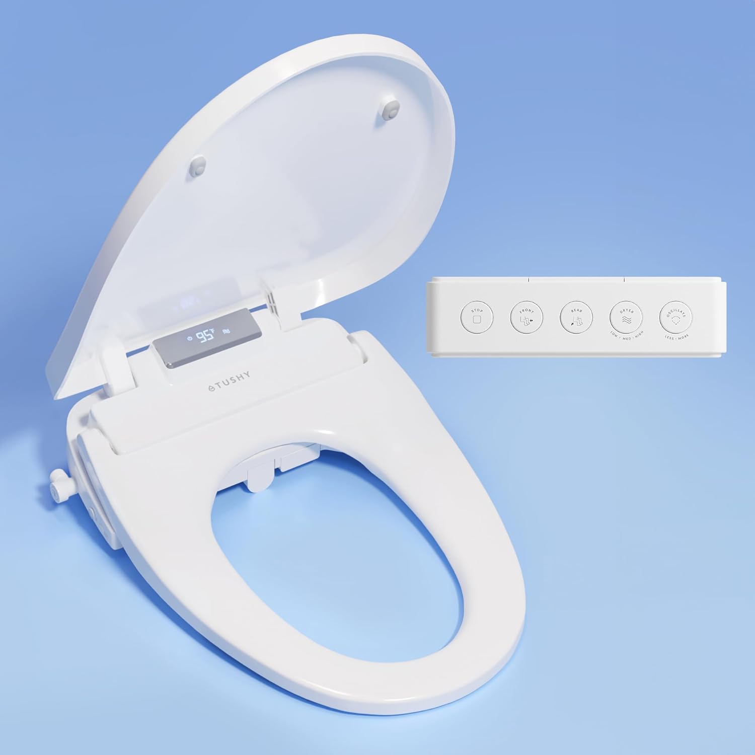 TUSHY Aura Luxury Electric Bidet Seat: Heated Toilet Seat with Temperature Control, Self-Cleaning Nozzle, Instant Adjustable Warm Water & Dryer (Remote Control & Auto Open, Soft Close Lid), Elongated