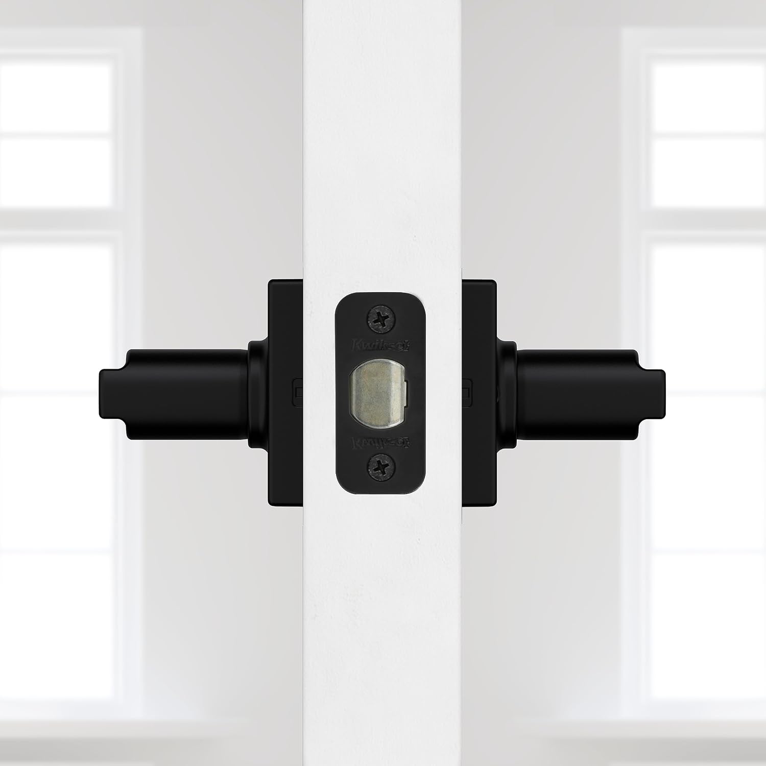 Kwikset Casey Hallway Passage and Bed/Bath Privacy Door Handle 6 Pack, 3 Passage Levers and 3 Privacy Levers, Matte Black Reversible Interior Handles, with Microban