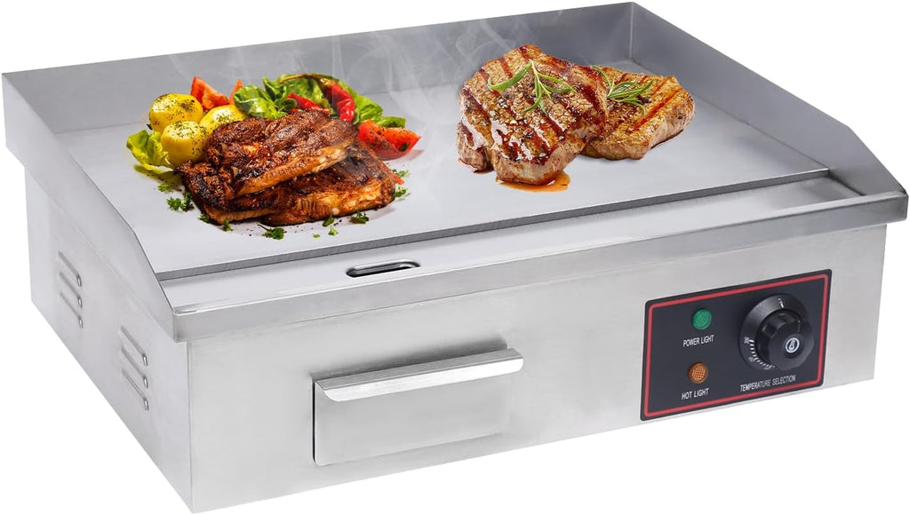 110V 1600W Commercial Electric Griddle, 21' Countertop Flat Top Grill 122-572℉Adjustable Tem, Stainless Steel Restaurant Grill for Home or Restaurant Kitchen