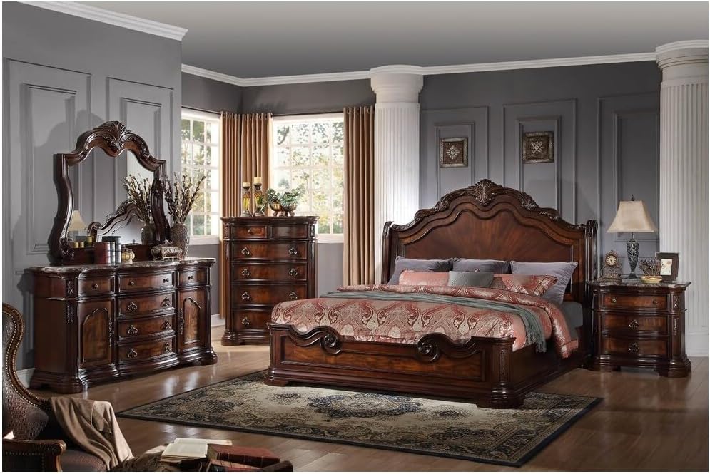 Best Master Barney's Traditional Wood Eastern King Bed in Walnut