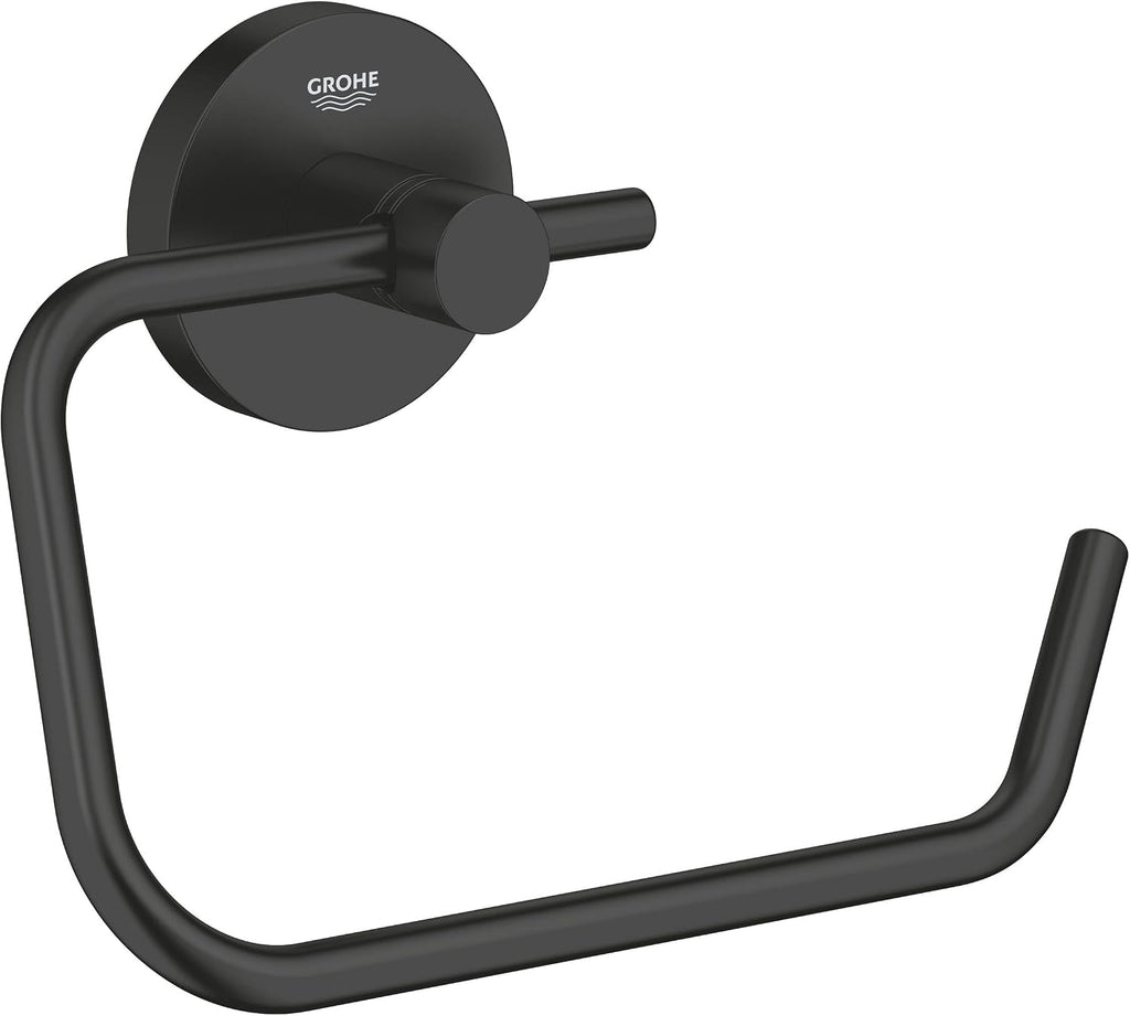 GROHE Start QuickFix Toilet Roll Holder Without Cover (Metal, Concealed Fastening, Including Screws and Dowels, Extra Easy to Fit QuickGlue), Size 44 x 119 mm, Matt Black, 412002430