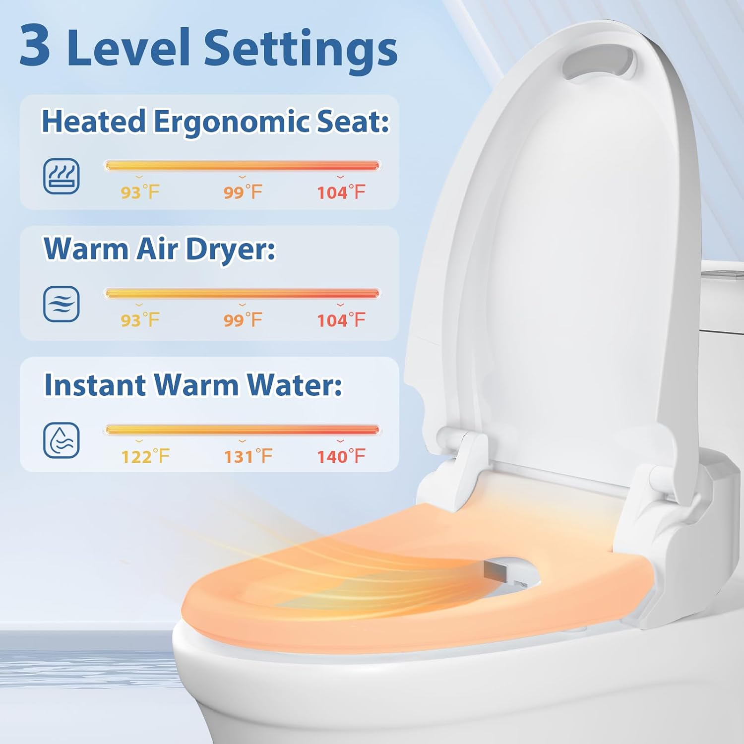 R FLORY Electric Bidet Toilet Seat Elongated Heated Toilet Seat with Bidet Slow Close Lid, Remote Control, Air Pump Flushing, Adjustable Self-Clean Nozzle, Instant Warm Water, Air Dryer, Night Light