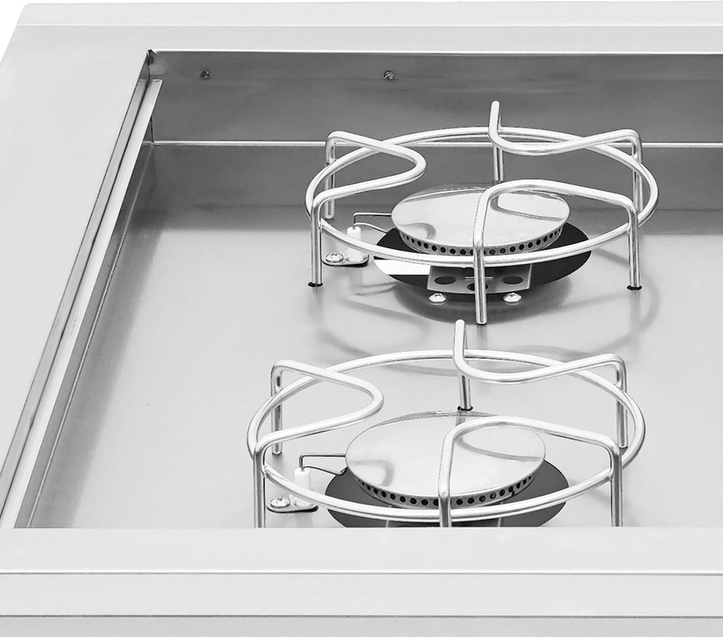 2-Burner Stove for Outdoor Kitchen, Built-in Stainless Steel Side Burner with Removable Grates & Cover, Gas Stove for BBQ Island, Patio, Backyard (Liquid Propane, Double Burner)