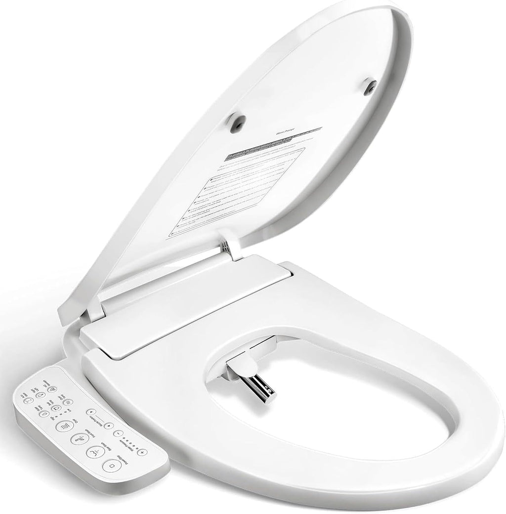 BRAVAT® Electronic Smart Bidet Toilet Seat – Heated Seat, Instant Warm Water, Stainless Steel Nozzle, Cleansing Rinse, Warm Air Dryer, Night Light, Easy Install, Elongated, White