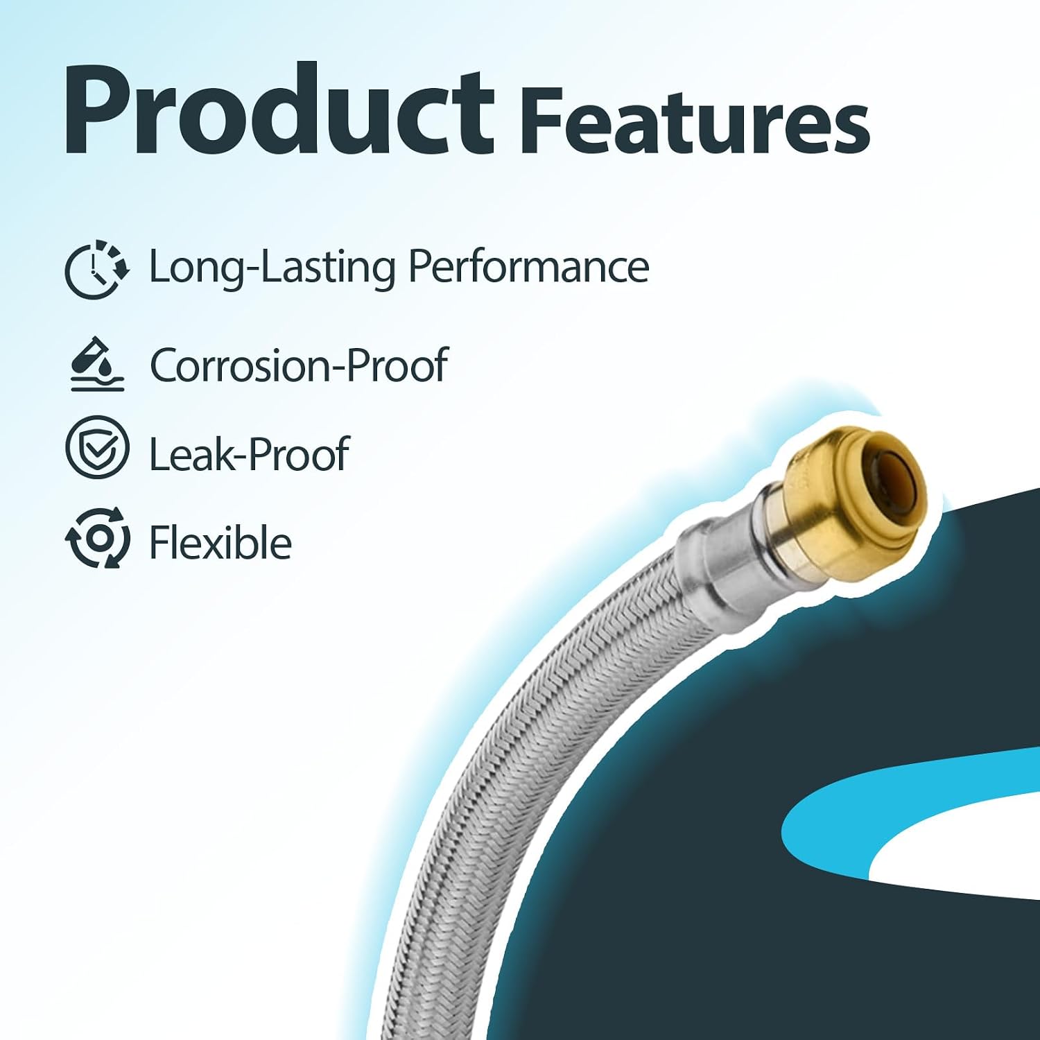 (10 Pack) Seelink 12-Inch Stainless Steel Flexible Water Heater Hose, 1/2' Push-Fit x 3/4' FIP, Push-to-Connect for Copper, PEX, and CPVC