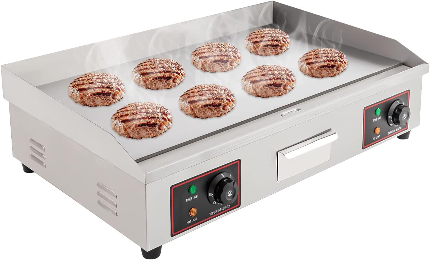 3000W Commercial Electric Griddle, 110V 60Hz Electric Countertop Flat Top Griddle Grill BBQ Teppanyaki Cooking Griddle for Processing Steak, Meat 122°F-572°F 28.7 x 18.9 x 9.06 Inch