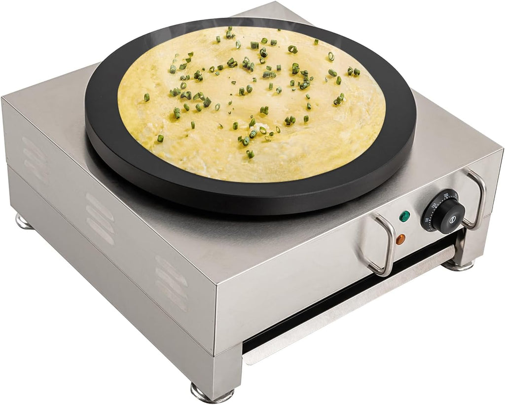 Electric Crepe Maker,16-Inch Commercial Crepe Machine,1570W 110V Flat Plate Crepe Griddle,Nonstick Stainless Steel Pancake Making Machine, Desktop Circular Cereals Pancake Stove with Temp Control