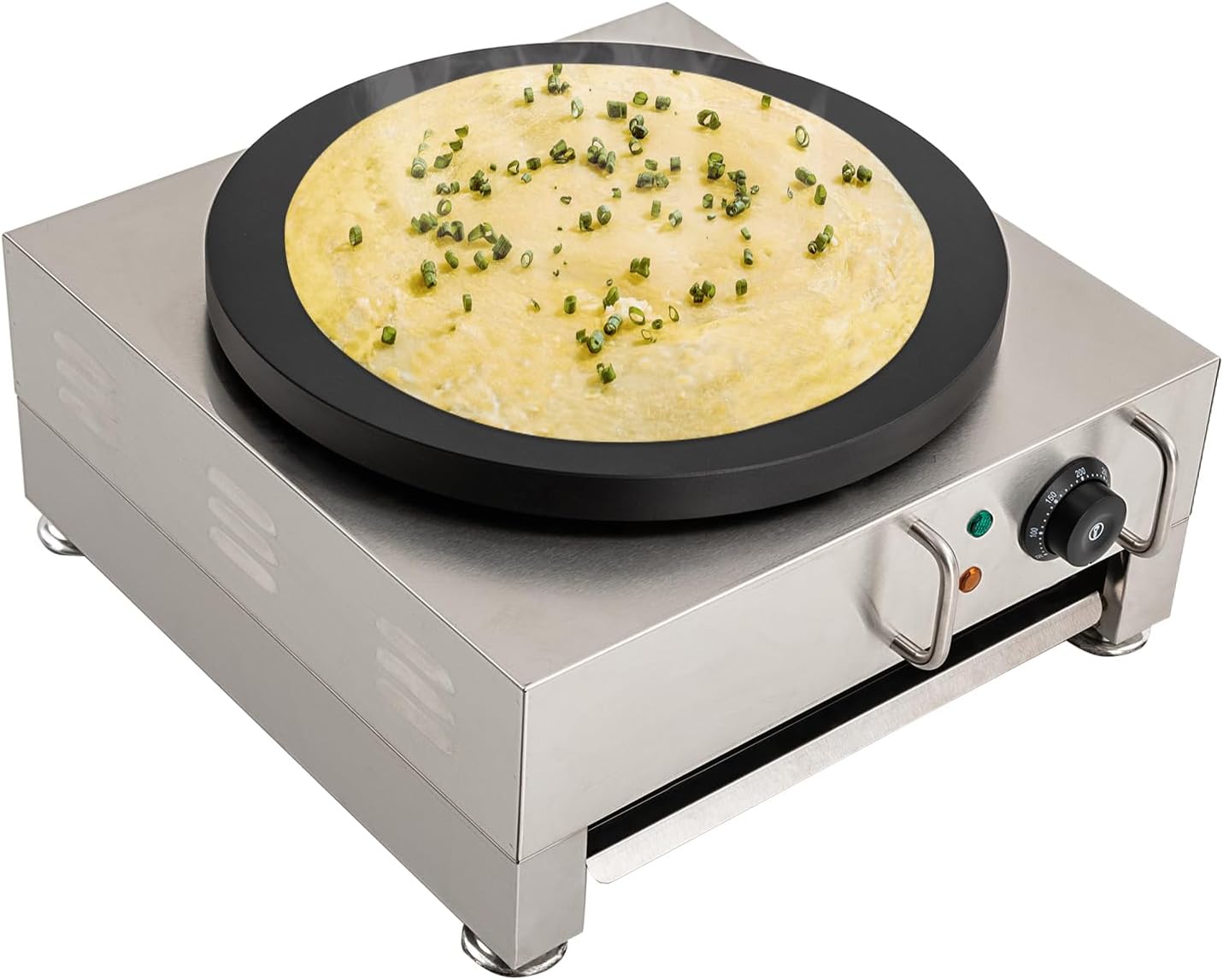 Electric Crepe Maker,16-Inch Commercial Crepe Machine,1570W 110V Flat Plate Crepe Griddle,Nonstick Stainless Steel Pancake Making Machine, Desktop Circular Cereals Pancake Stove with Temp Control