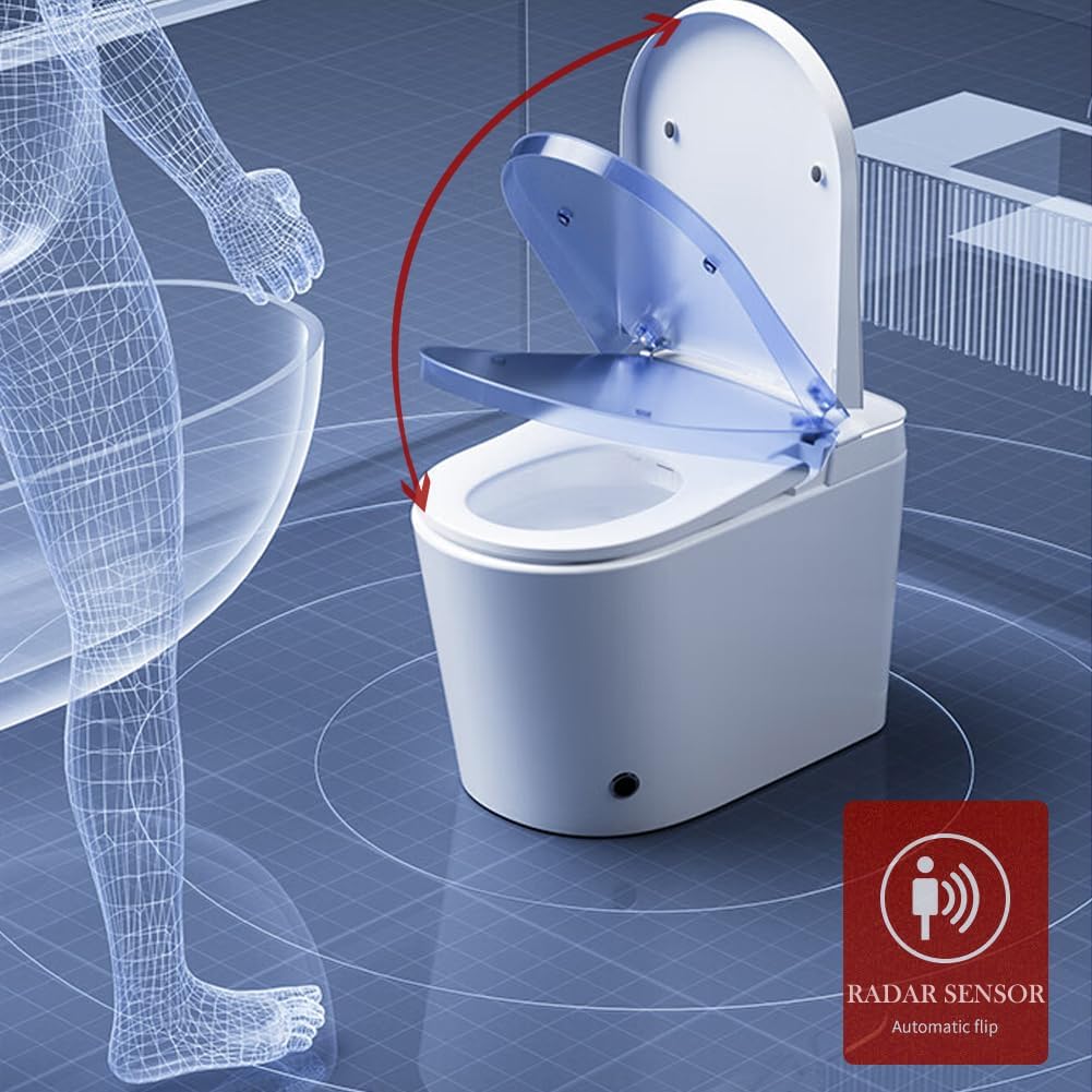 BONSAM Smart Toilet with Auto Open/Close Lid, Modern Toilet with Bidet Built In, Foam Shield, Auto Flush, Warm Water&Dryer, Self-Cleaning Heated Seat Toilet with Remote Control for Seniors & Families.